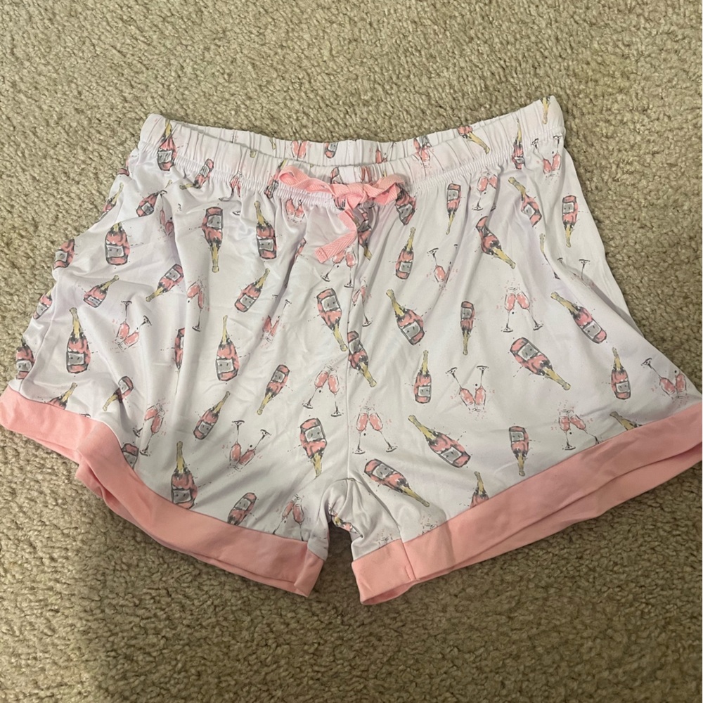 Pink and White Champagne Print Shorts